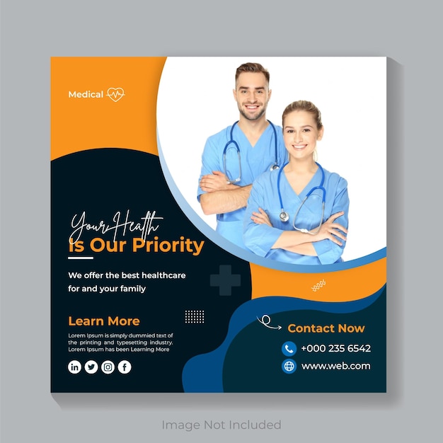 Post di instagram di assistenza sanitaria medica e modello di banner quadrato