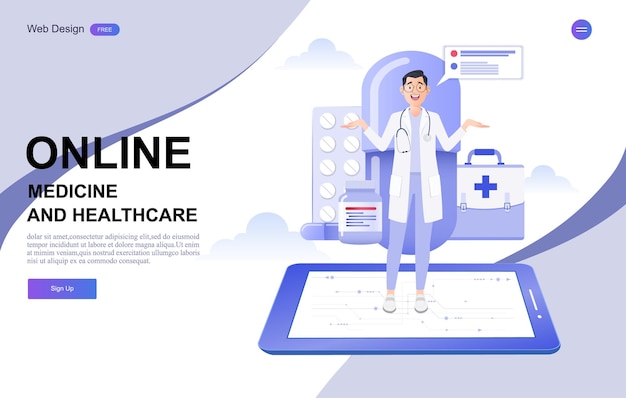 Vector medical and healthcare online consultation banner