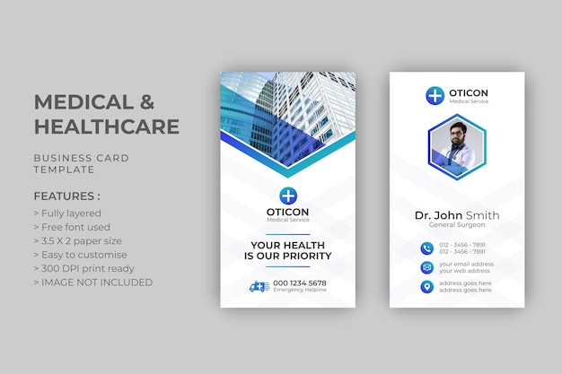 벡터 의료 의료 또는 의사 명함 또는 방문 카드 템플릿 디자인 premium 벡터