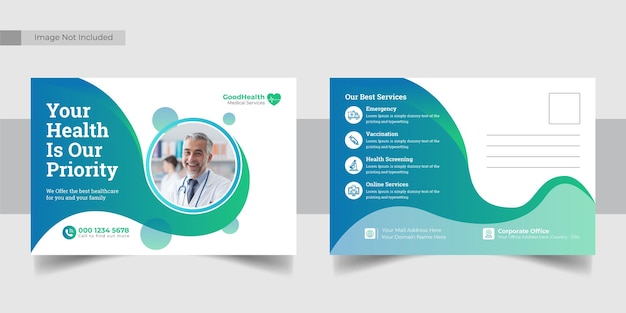 Vector medical healthcare postcard design template