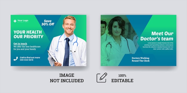 Medical healthcare postcard design template