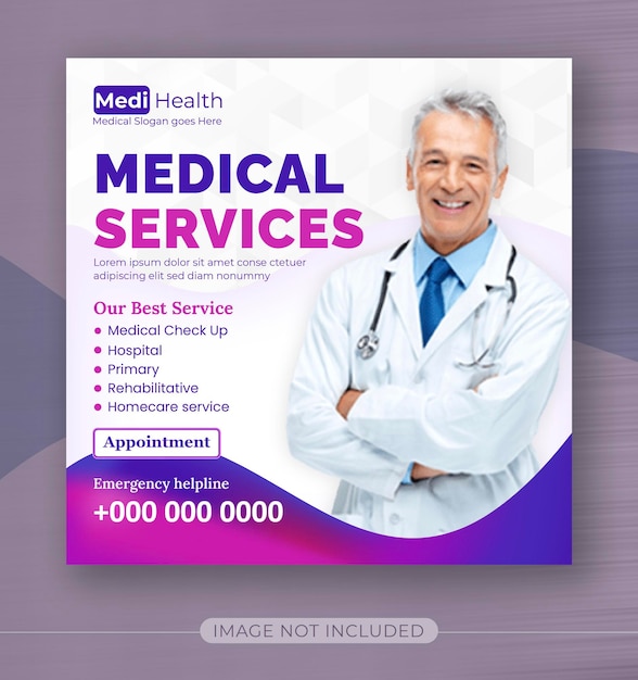 Vector medical healthcare poster design or square banner for social media post template