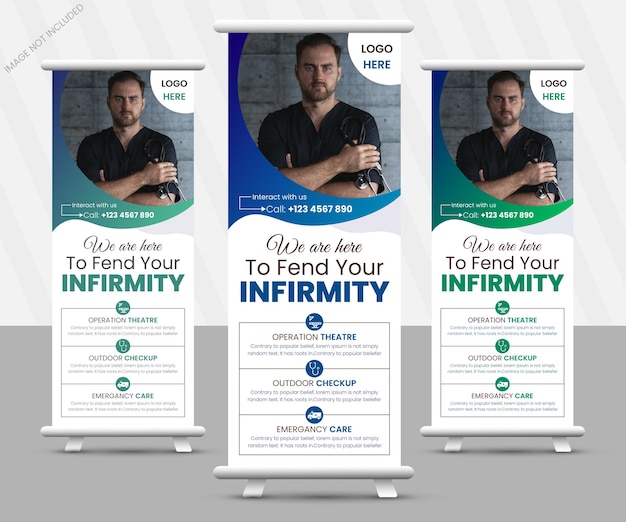 Medical and Healthcare roll up banner design for hospital in vector