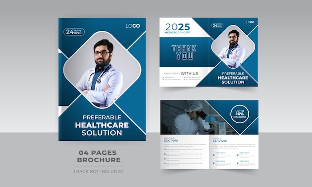 Vector medical healthcare service bifold brochure design or hospital clinic promotion brochure template