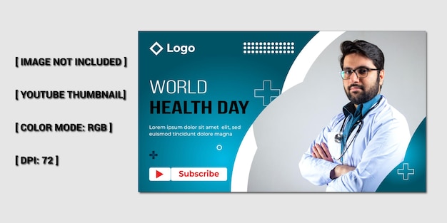 의료 의료 서비스는 세계 보건의 날 YouTube 썸네일 및 웹 배너 템플릿을 제공합니다.
