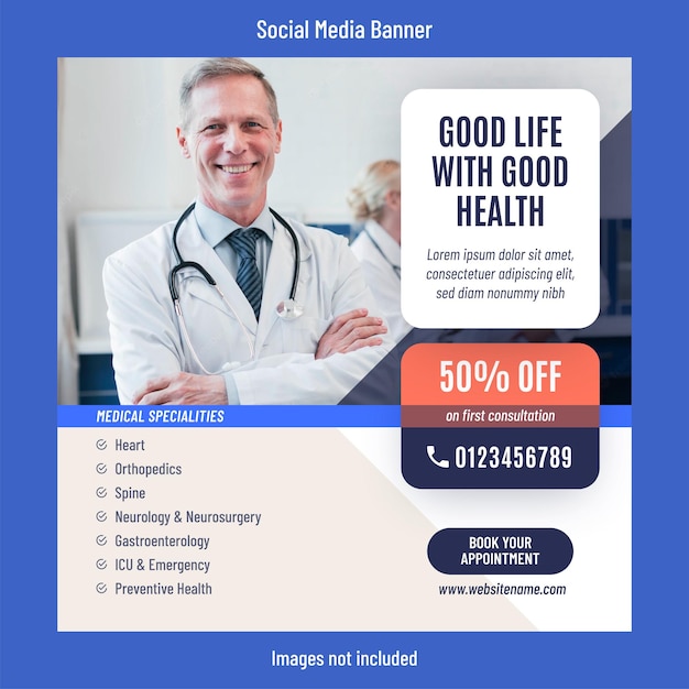 Medical or healthcare services social media post design template