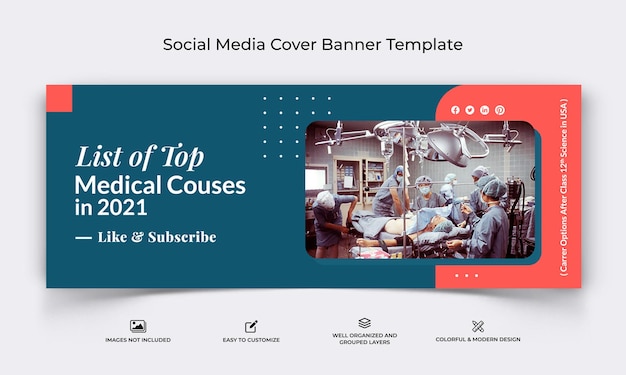 Modello di banner per la copertina di facebook dei social media sanitari medici vettore premium