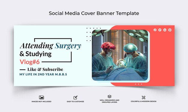 Modello di banner per la copertina di facebook dei social media sanitari medici vettore premium