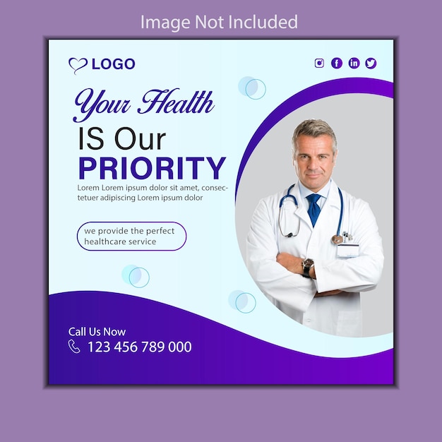 Vector medical healthcare social media post design or instagram banner template