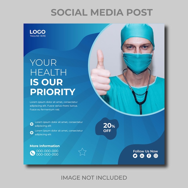 Progettazione di post sui social media per l'assistenza sanitaria medica o modello di post sui social media