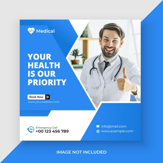 Medical healthcare social media post and editable web banner template