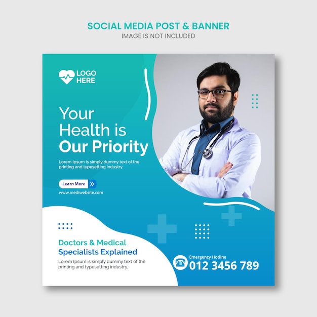 Medical healthcare social media post and Insta web banner template premium vector Premium Vector