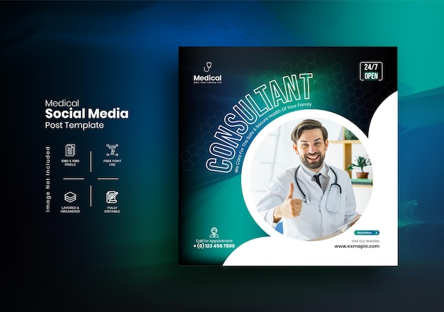 Medical healthcare social media post and instagram post template