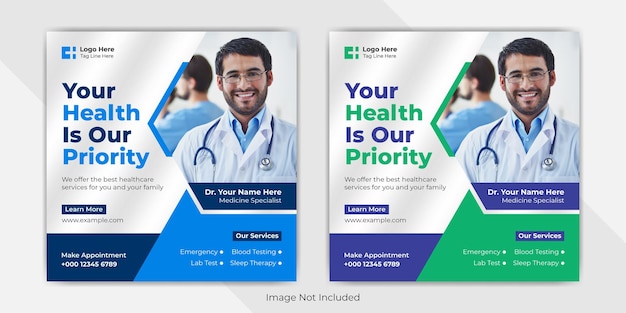 Medical healthcare social media post or medical healthcare square flyer Instagram promotion banner