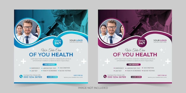 Medical healthcare social media post, promotion ads sales and discount web banner vector template