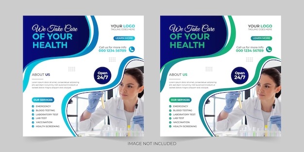 의료 의료 소셜 미디어 게시물, 판촉 광고 판매 및 할인 웹 배너 벡터 템플릿