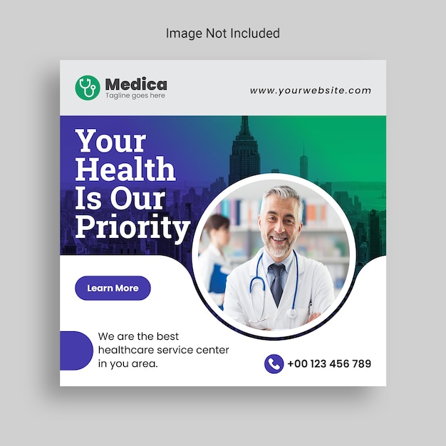 Medical healthcare social media post promotional web banner template