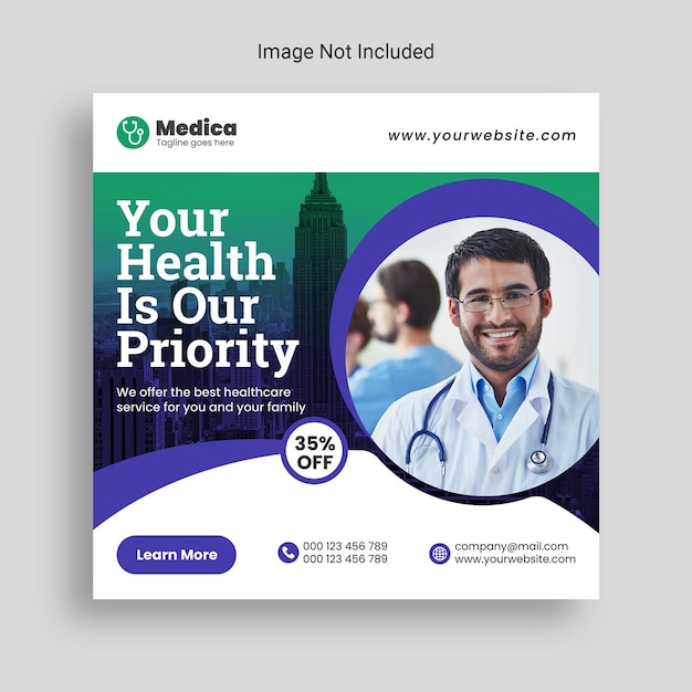 Medical healthcare social media post promotional web banner template