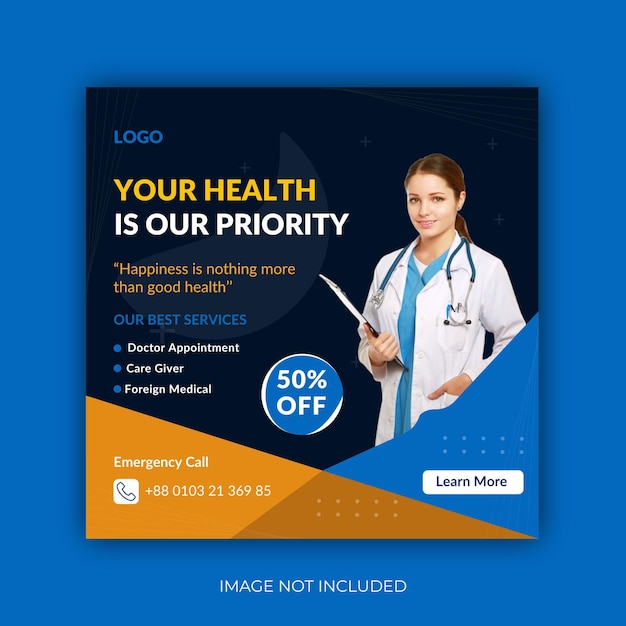 medical healthcare social media post and web banner design template