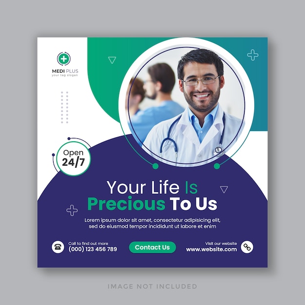 Medical healthcare social media post and web banner template