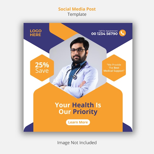 Medical healthcare social media post or web banner template