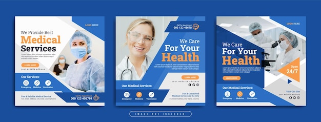 Medical healthcare social media post or web banner with logo and business icon