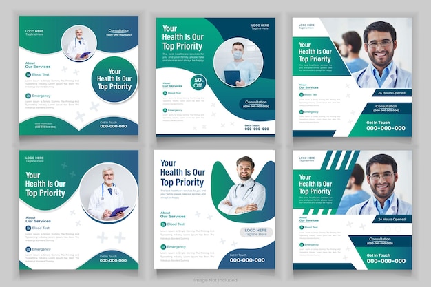 Vector medical healthcare social media postbanner design set of editable minimal square banner template