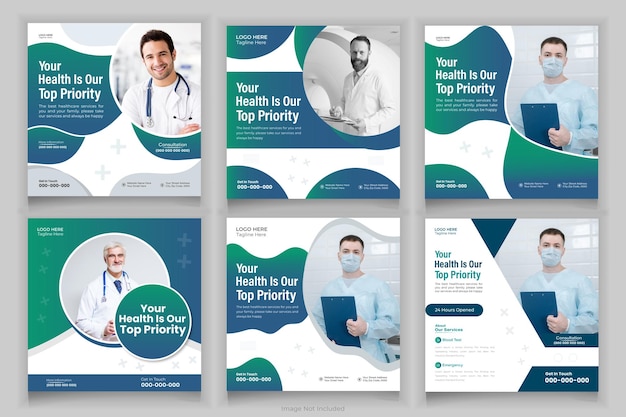 Medical Healthcare Social Media PostBanner Design Set van bewerkbare minimale vierkante banner sjabloon