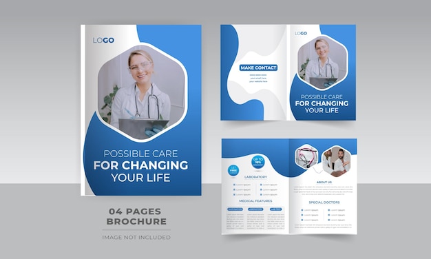 Medical healthcare Solution 4 Page ready to print bi fold brochure template design for Hospital