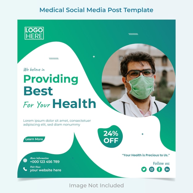 Квадратный флаер Medical Healthcare и шаблон поста в социальных сетях
