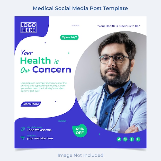 의료 의료 광장 전단지 및 소셜 미디어 게시물 템플릿 디자인