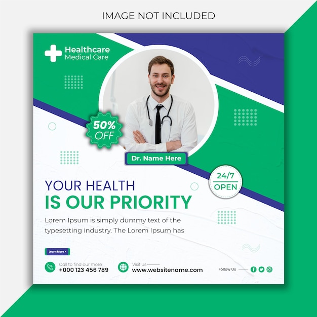 Medical healthcare template for Instagram post template design