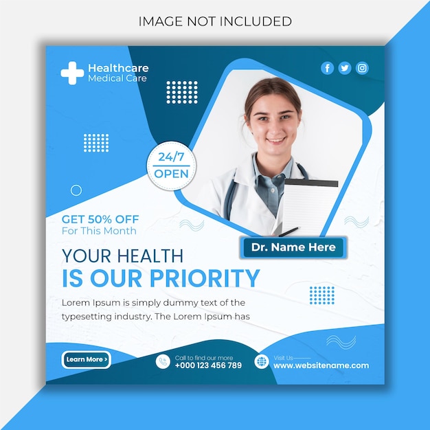 Medical healthcare template for Instagram post template design