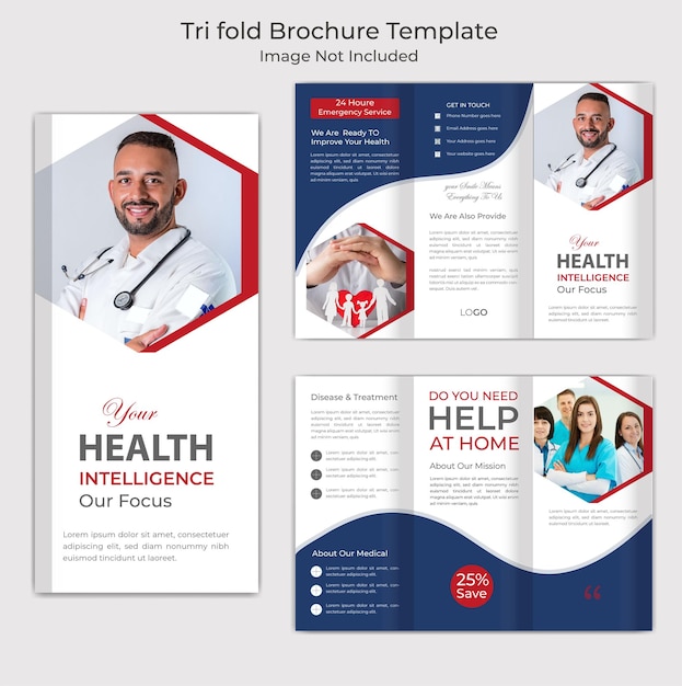 Vector medical and healthcare tri fold brochure design template