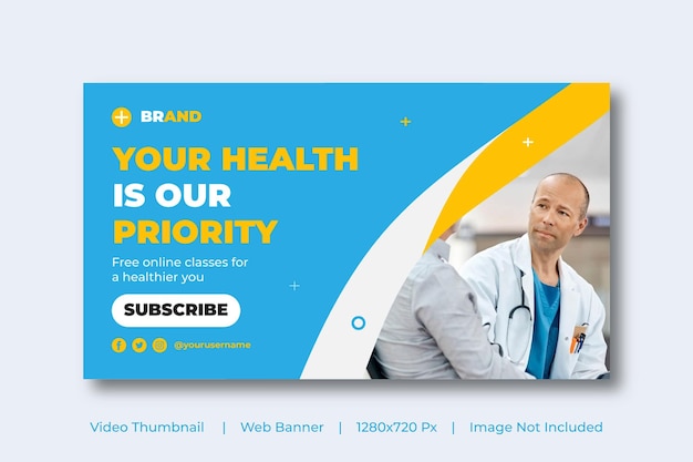 Vector medical healthcare video thumbnail and web banner editable promotion banner design