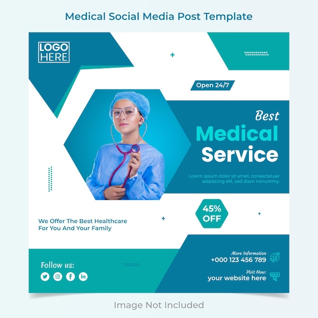 의료 의료 웹 배너 또는 정사각형 전단지 또는 소셜 미디어 게시물 템플릿 디자인