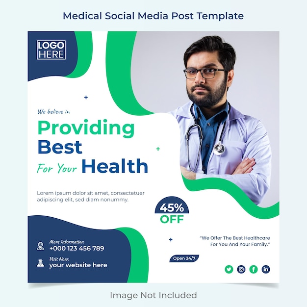 Vettore banner web sanitario medico o volantino quadrato o modello di post sui social media