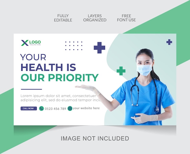 Medical Healthcare web banner and youtube thumbnail design editable template