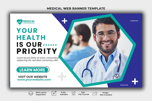 Vector medical healthcare web banner and youtube thumbnail template.