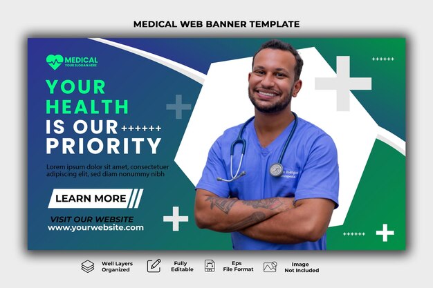 Medical healthcare web banner and youtube thumbnail template.