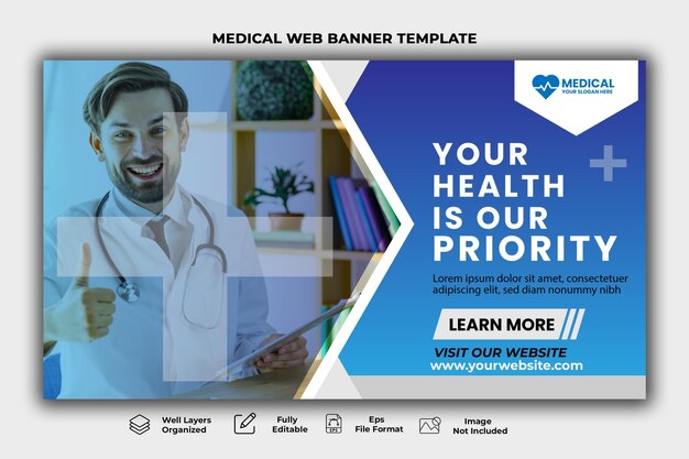 Vector medical healthcare web banner and youtube thumbnail template.