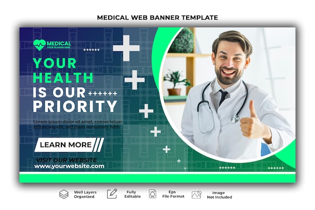 Vector medical healthcare web banner and youtube thumbnail template.