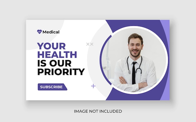 Vettore miniatura di youtube per l'assistenza sanitaria medica e banner web vettore premium