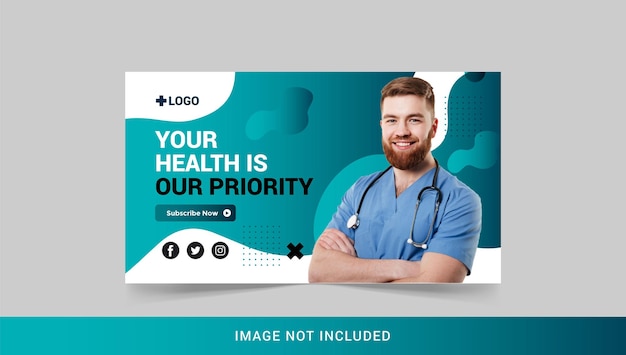 Miniatura di youtube di assistenza sanitaria medica e modello di banner web vettore premium
