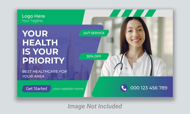 Medical healthcare youtube video thumbnail and web banner with social media post template