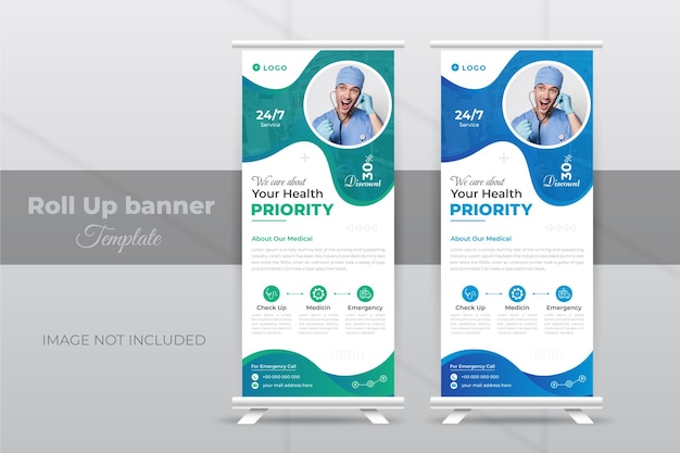 Medical healthy and standee roll up banner template design
