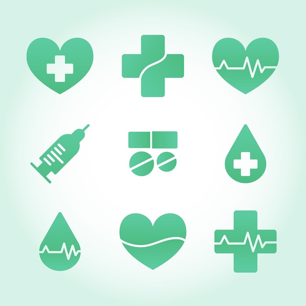 medical heart and cross vector icons set