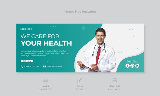 Vector medical hospital healthcare social media facebook timeline cover banner design template