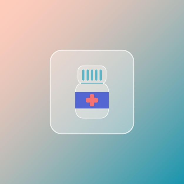 すりガラス効果と glassmorphism スタイルの薬瓶の医療アイコン