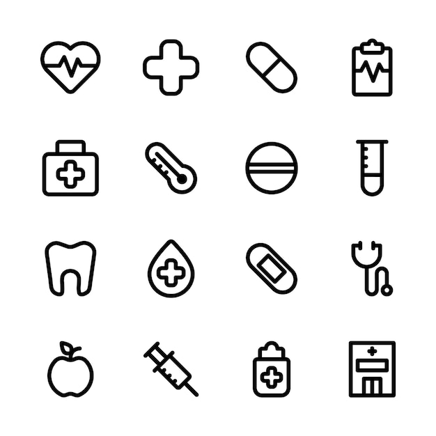 Медицинский набор иконок, стиль контура значка
